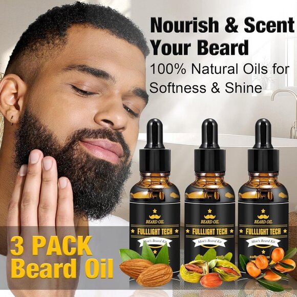 NEW Beard Kit for Men Grooming Beard Oil Wash Balm Comb Brush Scissor Father's D - Picture 5 of 15